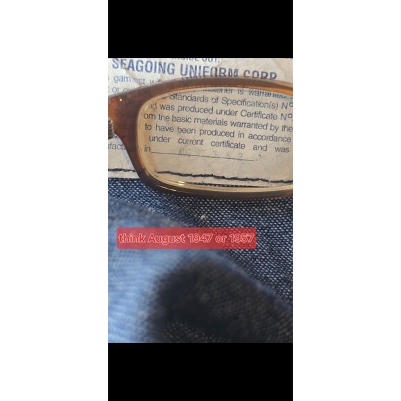 Vintage Jeans Men 35x31 Bell Bottom Utility Trouser Seafarer 50s USA Navy - Picture 2 of 12